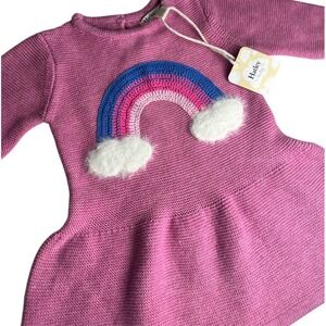 Hatley Sweater Dress Girls 3-6M Pink Over The Rainbow‎ Crochet Applique NWT